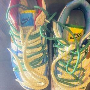 Nike Kids Colorblock Lace-Up Sneakers in White, Blue & Green